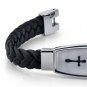 Stainless Steel & Braided Leather Cross Motif Bracelet