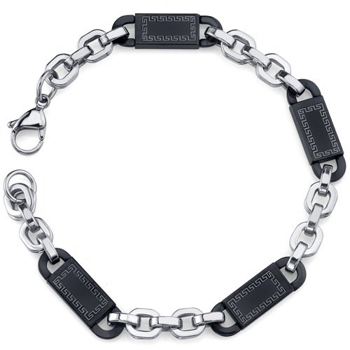 Stainless Steel & Ceramic Greek Key Design Bracelet