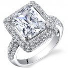 Sterling Silver 3.58 Carats Radiant Shape CZ Ring