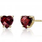 14K Yellow Gold 1.75 Carat Heart Shape Garnet Earrings