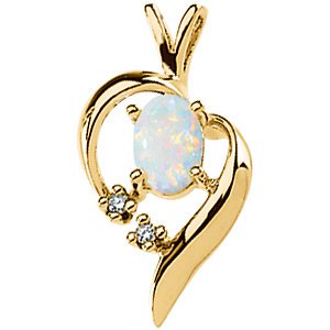 14K Yellow Opal & Diamond Pendant