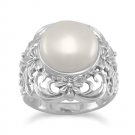 Sterling Silver Ornate Cultured Freshwater Pearl Ring