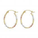14K Tri-Color Gold Small Diamond Cut Oval Tube Hoop Earrings