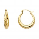 14 Yellow or 14K White Gold 15mm Diamond Cut Hoop Earrings