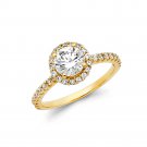 14K Yellow Gold Round Halo Cubic Zirconia Engagement Ring