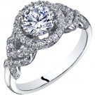 14K White Gold 1.30 Carats Simulated Diamond Halo Style Engagement Ring