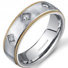 Men's 8mm Titanium 3 Stone Gold Tone Wedding Ring