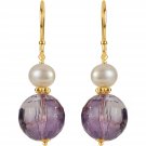 14K Yellow Gold Freshwater Cultured Pearl & Amethyst Drop Earrings