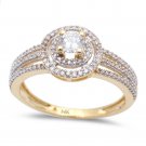 14K Yellow Gold .50 Carat Round Diamond Halo Engagement Ring