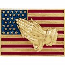 14K Yellow or White Gold American Flag with Praying Hands Enamel Lapel Pin