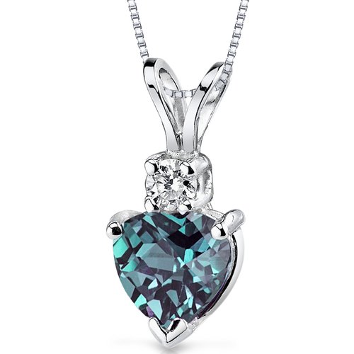 14K White Gold 1 Carat Created Alexandrite Heart Necklace
