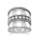 Sterling Silver Bali Beads & Rope Edge Ring