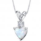 14K White Gold Heart Shape Created Opal & Diamond Pendant