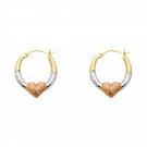 14K Tri Color Gold Hoop Earrings with Heart