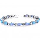 Sterling Silver 7 Carats Created Blue Opal Tear Drop Tennis Bracelet