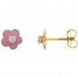 14K Yellow Gold Youth Pink Flower & Cubic Zirconia Earrings