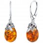Sterling Silver Baltic Amber Bee Drop Earrings