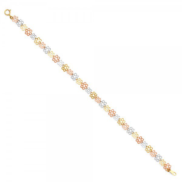 14K Tri Color Diamond Cut Flower Bracelet