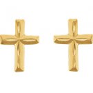 14K Yellow Gold Youth Diamond Cut Cross Earrings