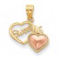 14K Two Tone Gold Sweet 16 Heart Pendant