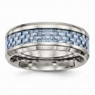 Men's 8mm Stainless Steel Blue Carbon Fiber Inlay Band