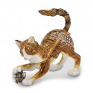 Bejeweled Playful Cat & Mouse Trinket Box