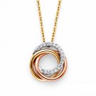 14K Tri Color Gold & Cubic Zirconia 3-Rings Necklace