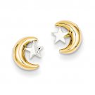 14K Two Tone Gold Moon & Star Post Earrings