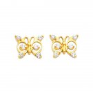 14K Yellow Gold Butterfly Cubic Zirconia Stud Earrings