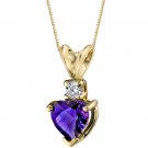 14K Yellow Gold 0.75 Carat Amethyst Heart & Diamond Pendant Necklace