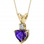 14K Yellow Gold 0.75 Carat Amethyst Heart & Diamond Pendant Necklace
