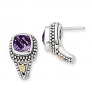 Sterling Silver & 14K Yellow Gold Antiqued Amethyst Post Earrings