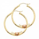 14K Two Tone 2mm Diamond Cut Heart Hoop Earrings - 30mm Size