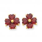 14K Yellow Gold Heart Shaped Garnet Flower Post Earrings