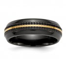Black Titanium & 14K Yellow Gold 7mm Patterned Band