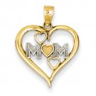 14K Two Tone Gold Mom Triple Heart Pendant