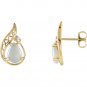 14K Yellow Gold Opal Cabochon & Diamond Earrings