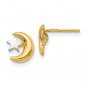 14K Two Tone Gold Moon & Star Post Earrings