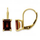 14K Yellow Gold Emerald Cut Garnet Leverback Earrings