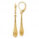 14K Yellow or White Gold Diamond Cut Dangle Leverback Earrings
