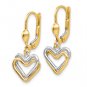 14K Two Tone Heart Leverback Earrings