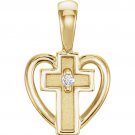 14K Yellow or White Gold Child Heart Cross Pendant with Diamond