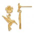 14K Yellow Gold Hummingbird and Flower Earrings