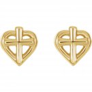 14K Gold Youth Cross with Heart Earrings -Choice of Gold