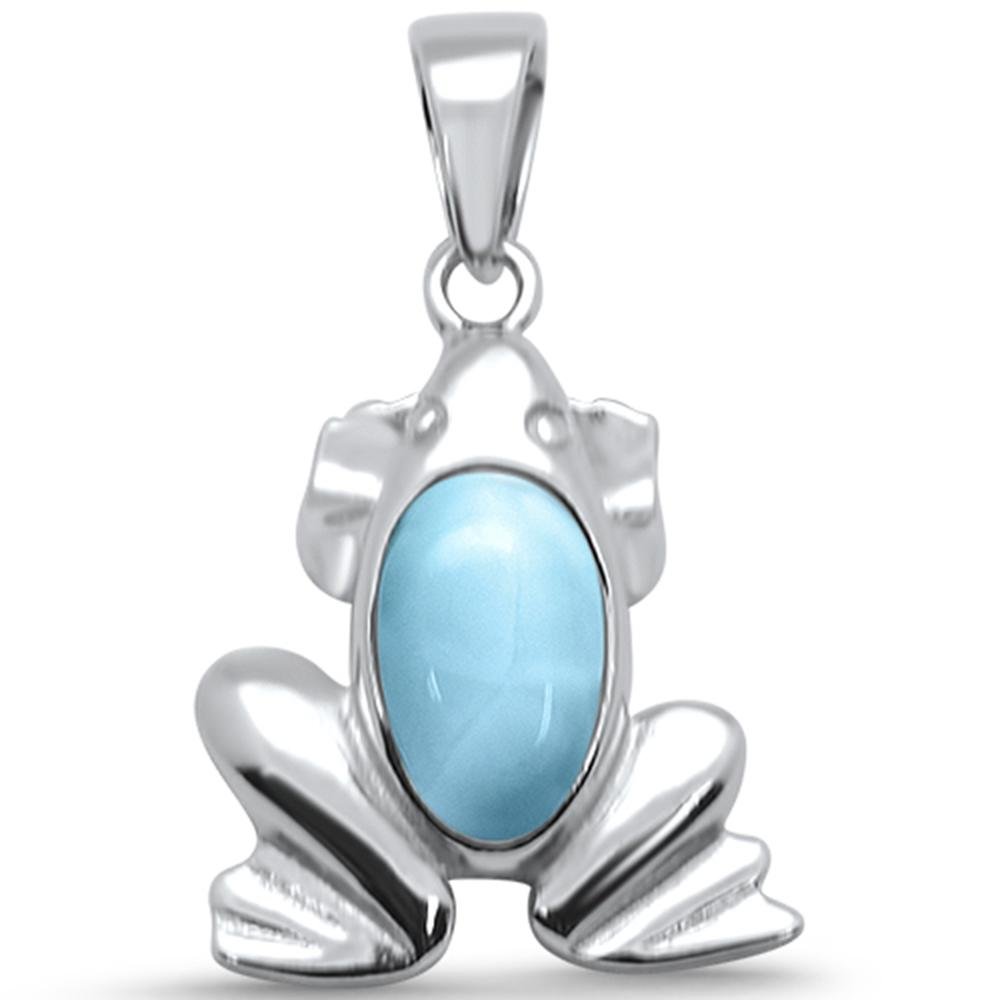Sterling Silver Natural Larimar Frog Pendant