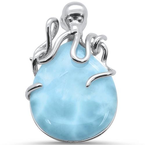 Sterling Silver Natural Larimar with Octopus Pendant