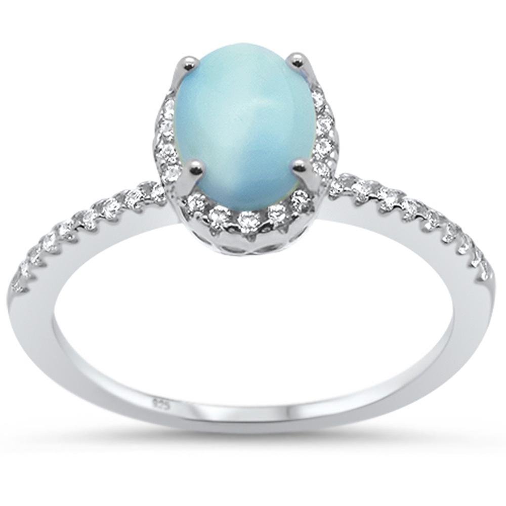Sterling Silver Natural Larimar & CZ Ring
