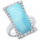 Sterling Silver Natural Larimar & Cubic Zirconia Cocktail Ring