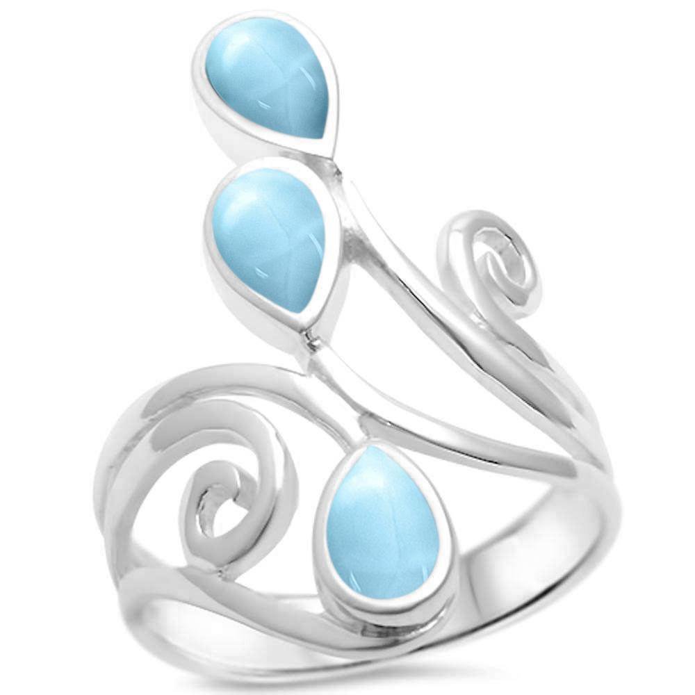 Sterling Silver Natural Larimar Wrap Around Spiral Ring