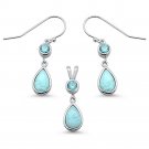 Sterling Silver Natural Larimar Pear Shape & Aquamarine Dangle Jewelry Set